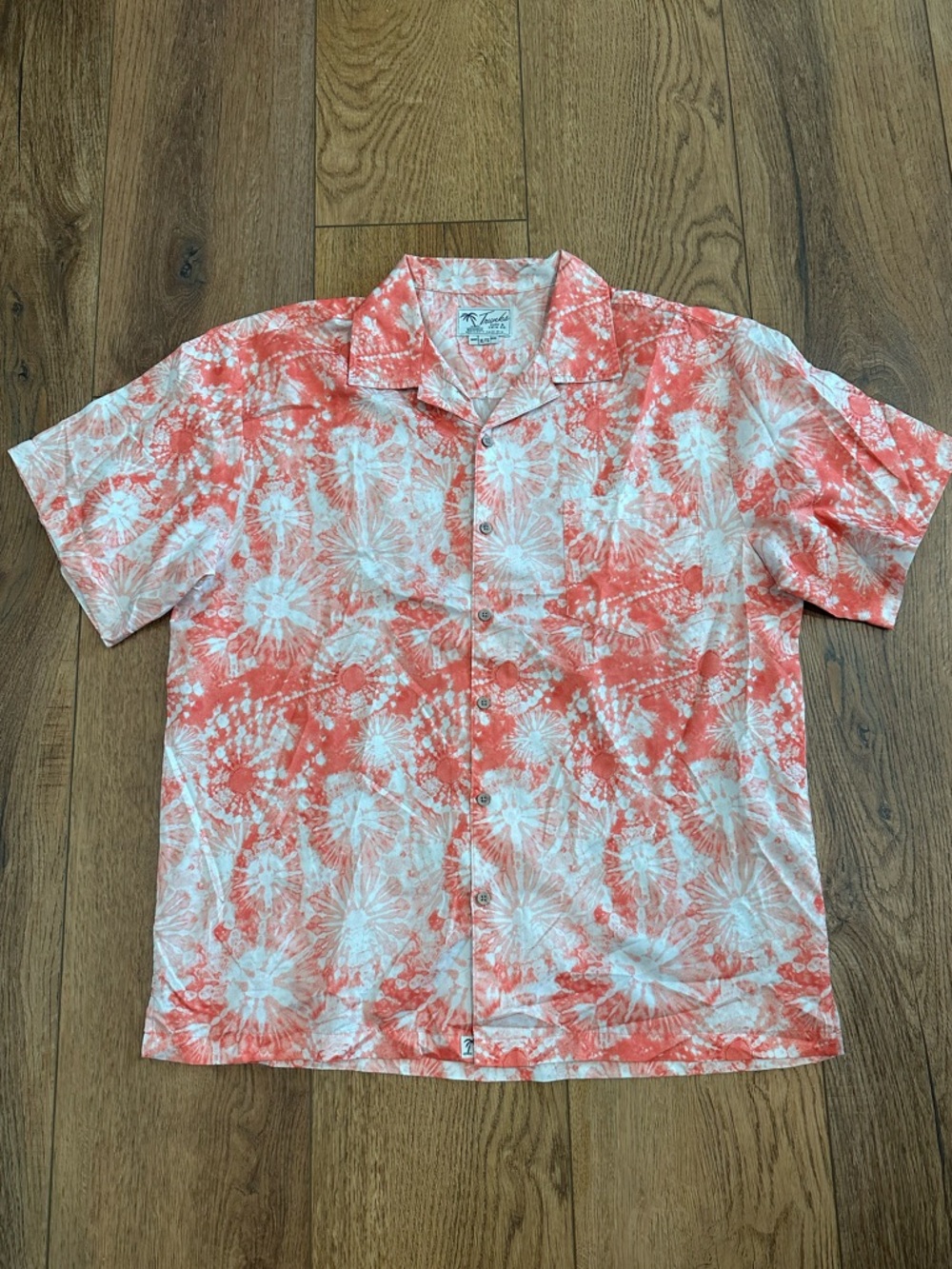 Men's Short-Sleeve Coral Tie-Dye Button-Down Shirt